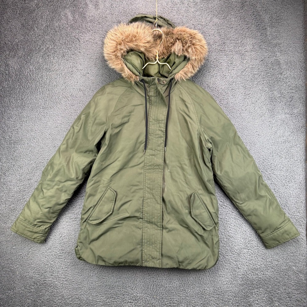 Old Navy‎ Womens XS Olive Green Faux Fur Trim Hooded Parka Winter Coat Jacket